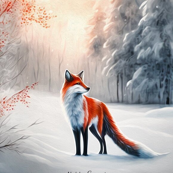 8x8 Or 8x10 Majestic Fox Winter Landscape Watercolor Oil‎ Painting Art Print - Picture 6 of 7